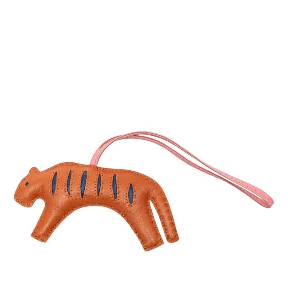 Hermes Rooroo Tiger Bag Charm Brown Navy Pink Agneau Milo Orange